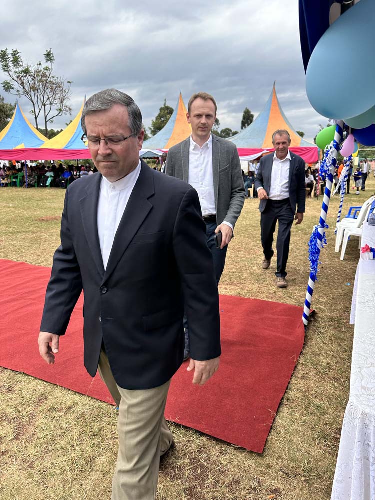 Welcoming visitors at a campus celebration